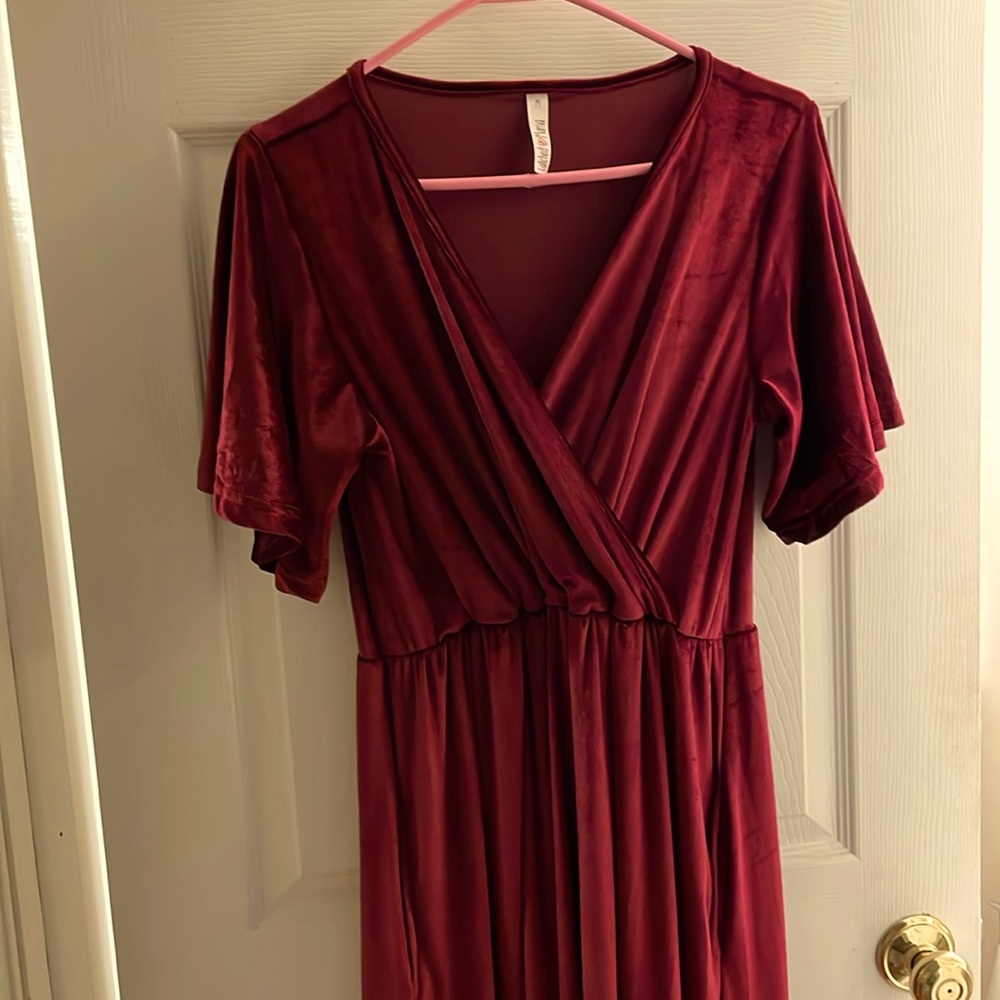 Latched Mama Burgundy Velvet Maternity Wrap Dress